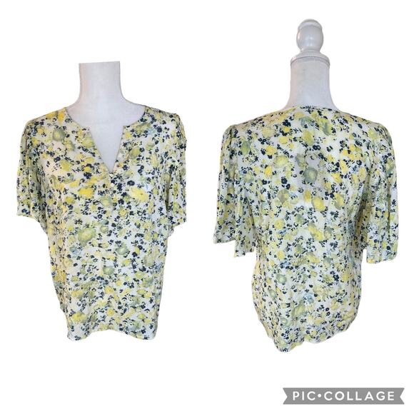NWT Aware by Vero Moda Tilly Split Neck Blouse Chardonnay Floral Size Large - Picture 4 of 15
